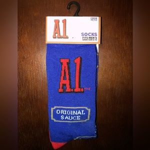 A1 STEAK SAUCE NOVELTY CREW SOCKS NWT MEN’S SHOE SIZE 6-12